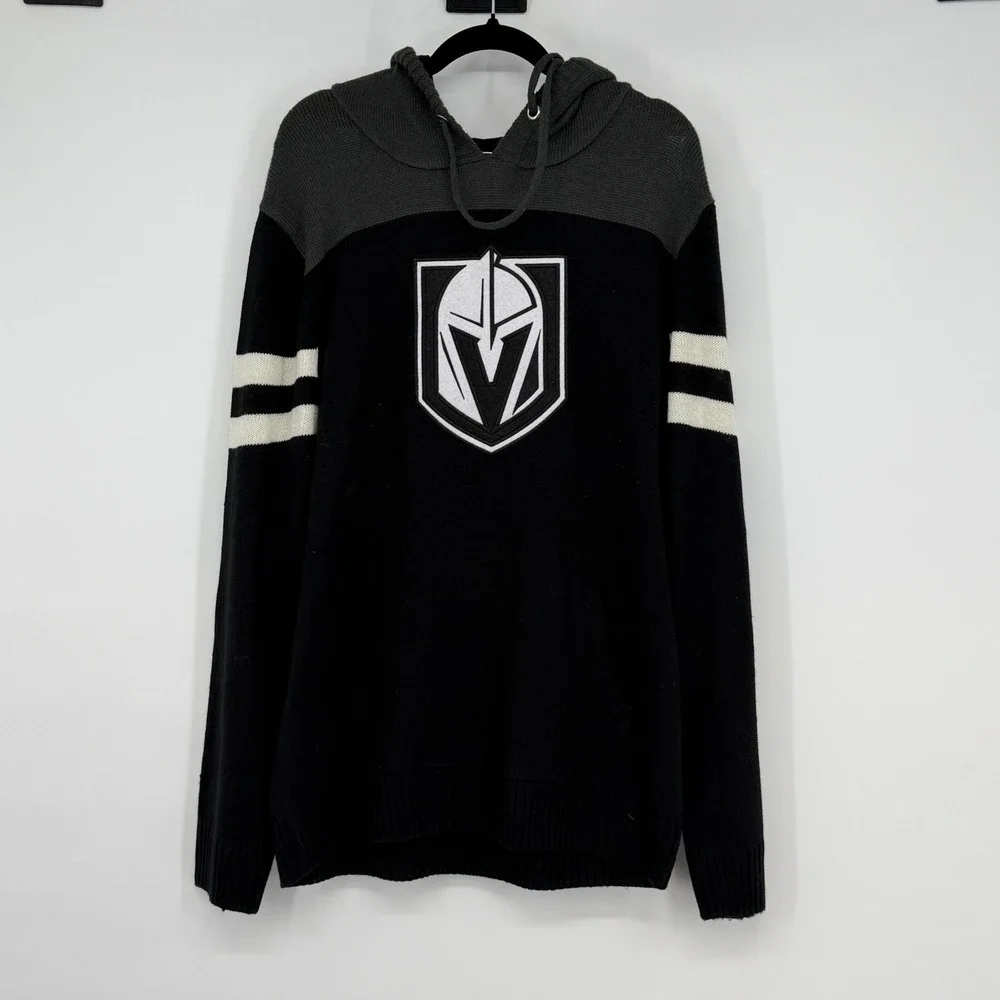 NHL Vegas Golden‎ Knights Mens Large Black Knit Hooded Sweater RN15763 CA00153